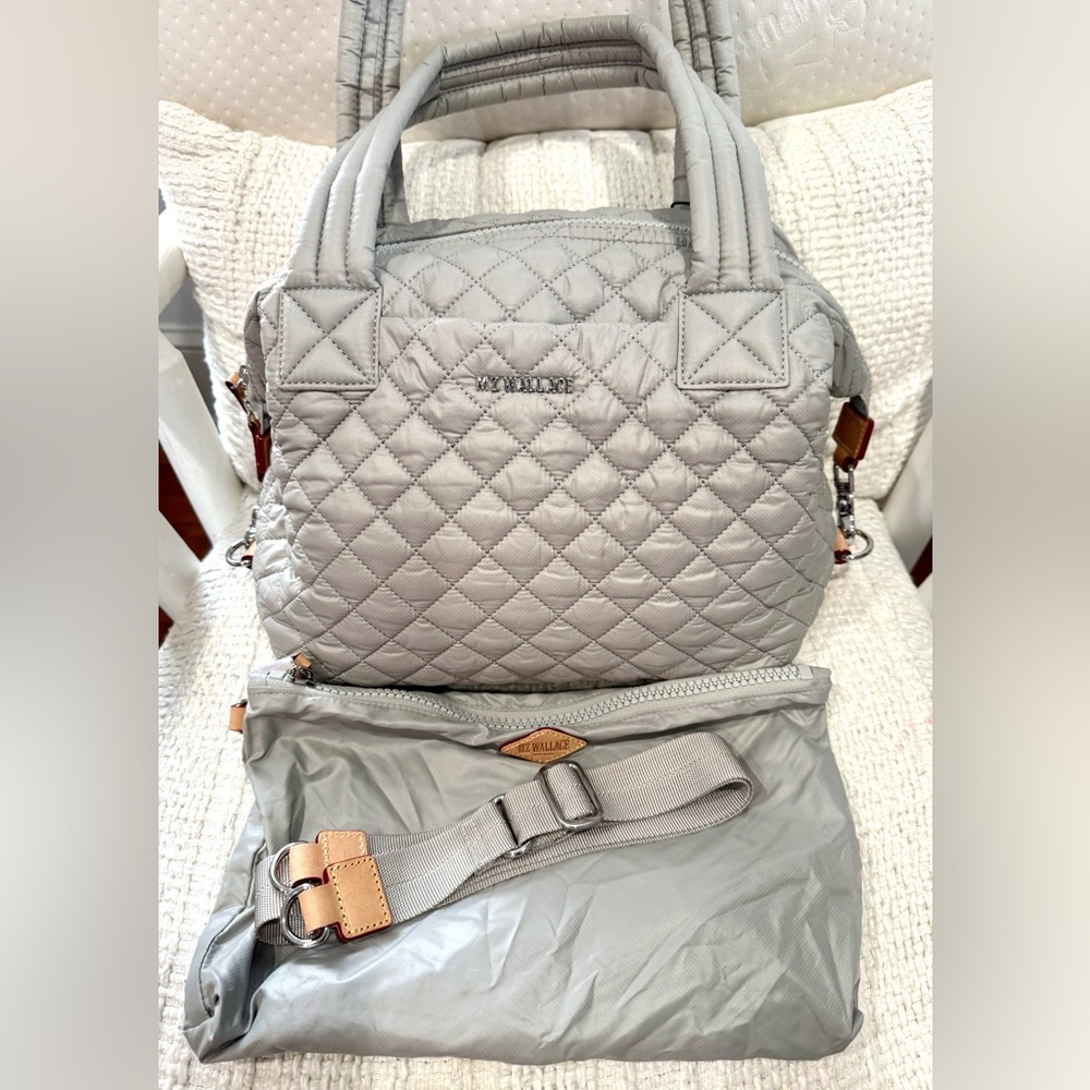 New MZ Wallace MEDIUM SUTTON DELUXE Pewter Quilted Women's Bag